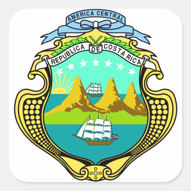 Pegatina Cuadrada emblema de costa rica (Anverso)