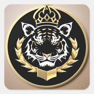 Pegatina Cuadrada Emblema de la Cresta del Tigre Dorado
