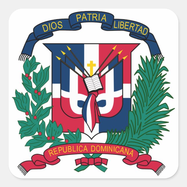 Pegatina Cuadrada emblema de la república dominicana (Anverso)
