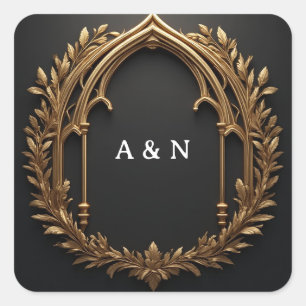 Pegatina Cuadrada Emblema de Laurel Dorado ✨