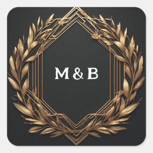 Pegatina Cuadrada Emblema de Laurel Dorado Vintage en Arco ✨