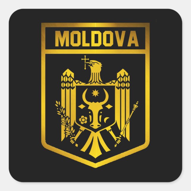 Pegatina Cuadrada Emblema de Moldavia (Anverso)
