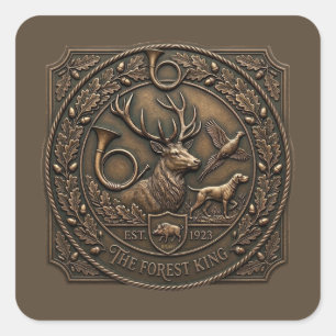 Pegatina Cuadrada Emblema de pabellón de caza de bronce