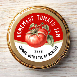 Pegatina Cuadrada Emblema de tomate casero editable con tomate rojo