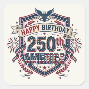 Pegatina Cuadrada Emblema del 250 cumpleaños de América