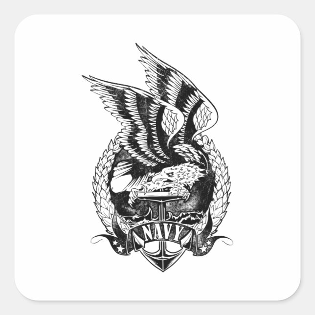 Pegatina Cuadrada Emblema del águila de la marina estadounidense ros (Anverso)