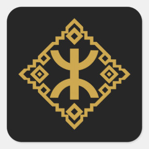 Pegatina Cuadrada Emblema geométrico dorado del símbolo Yaz Amazigh