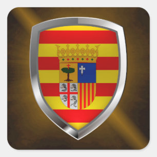 Pegatina Cuadrada Emblema metálico de Aragón