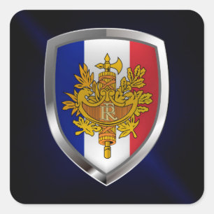 Pegatina Cuadrada Emblema metálico de Francia