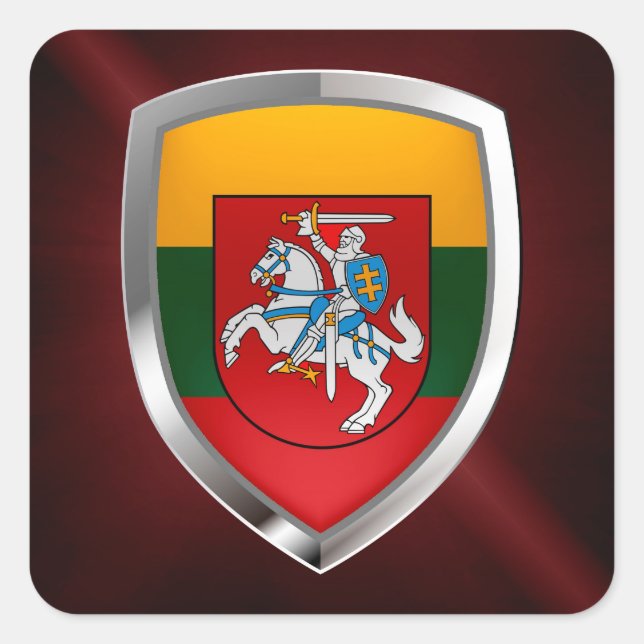 Pegatina Cuadrada Emblema metálico de Lituania (Anverso)