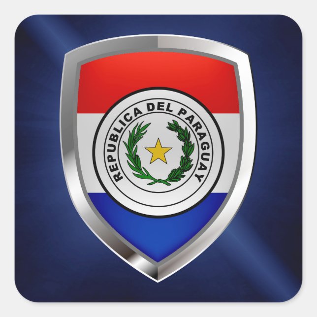 Pegatina Cuadrada Emblema metálico de Paraguay (Anverso)