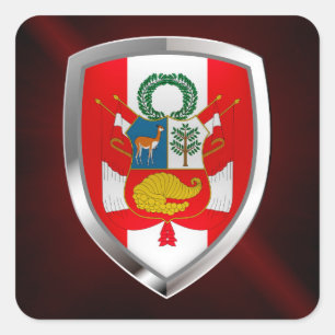 Pegatina Cuadrada Emblema metálico de Perú