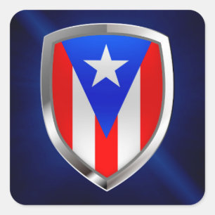 Pegatina Cuadrada Emblema metálico de Puerto Rico