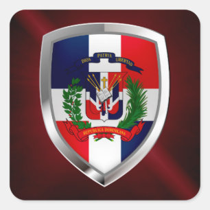 Pegatina Cuadrada Emblema metálico de República Dominicana