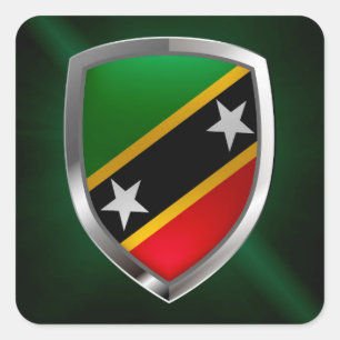 Pegatina Cuadrada Emblema metálico de Saint Kitts y Nevis