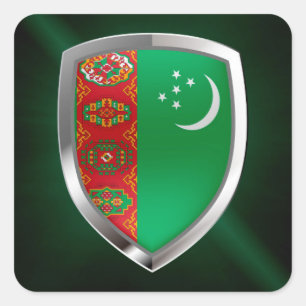 Pegatina Cuadrada Emblema metálico de Turkmenistán