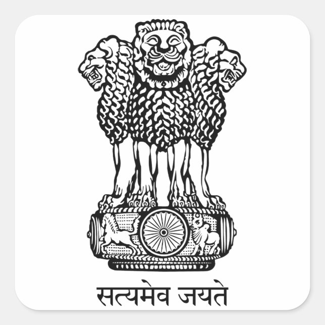 Pegatina Cuadrada Emblema nacional de India (Anverso)