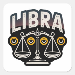 Pegatina Cuadrada Emblema Zodíaco Libra Místico