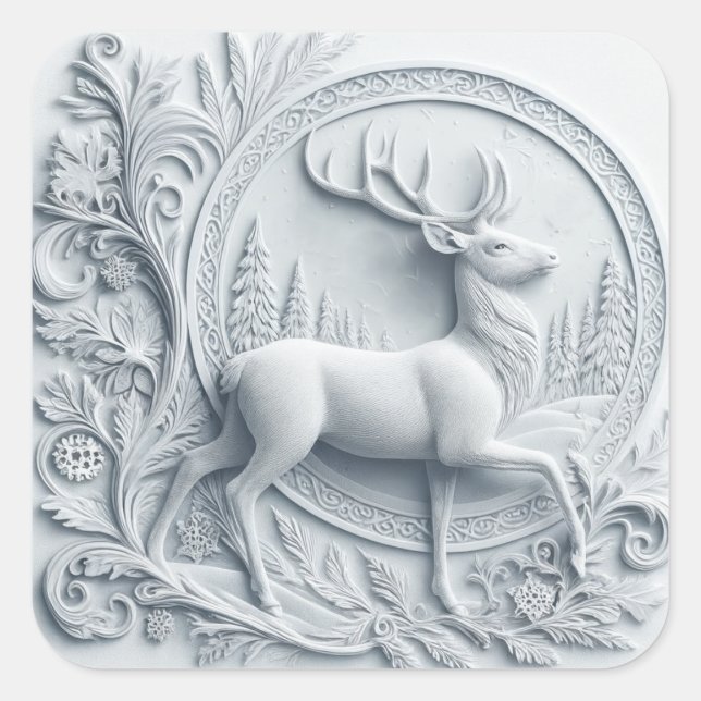 Pegatina Cuadrada Embossed Collage Deer in Motion Square Sticker (Anverso)