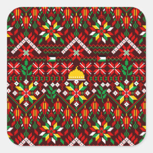 Pegatina Cuadrada Embrodería tradicional de Palestina Tatreez