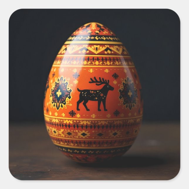 Pegatina Cuadrada Embroidered Reindeer Easter Egg (Anverso)