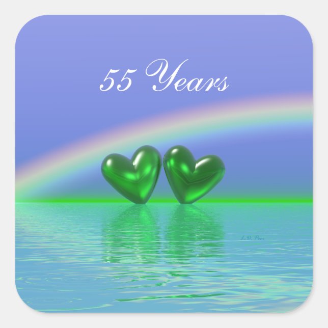 Pegatina Cuadrada Emerald Hearts 55 Aniversario (Anverso)