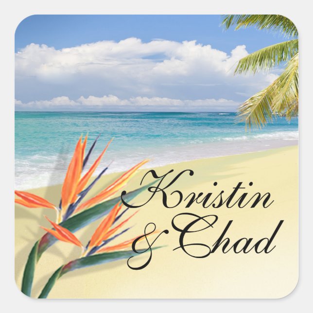 Pegatina Cuadrada EMERALD WATERS Tropical Beach Wedding (Anverso)