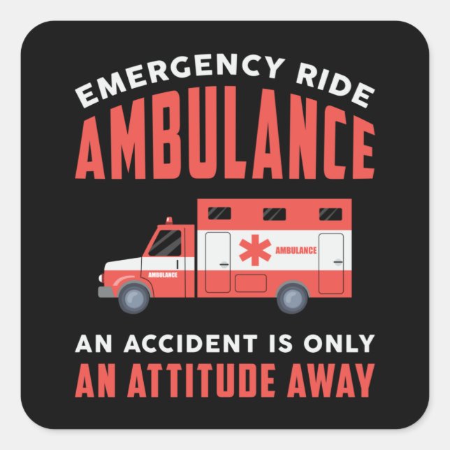 Pegatina Cuadrada Emergencia Ambulancia Emt Paramédico de Emergencia (Anverso)