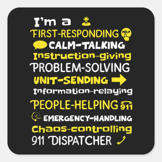 Pegatina Cuadrada Emergency Dispatcher - Thin Yellow Line Dispatcher (Anverso)