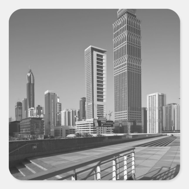 Pegatina Cuadrada Emiratos Árabes Unidos, Dubai, Ciudad de Dubai. (Anverso)