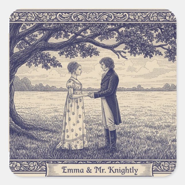 Pegatina Cuadrada Emma y el Sr. Knightley (Anverso)