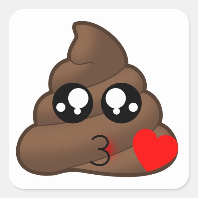 Pegatina Cuadrada Emoji de amor al corazón de poop (Anverso)