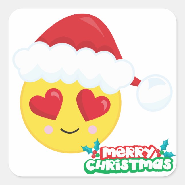 Pegatina Cuadrada Emoji de amor navideño (Anverso)