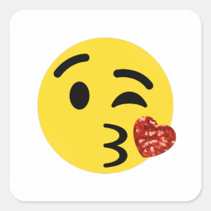 Pegatina Cuadrada emoji de beso purpurina