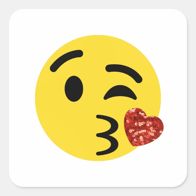 Pegatina Cuadrada emoji de beso purpurina (Anverso)