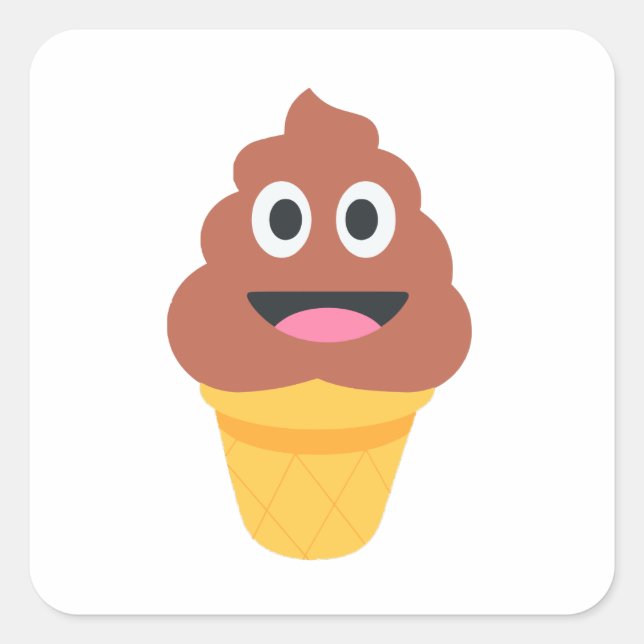 Pegatina Cuadrada emoji de caca de helado (Anverso)