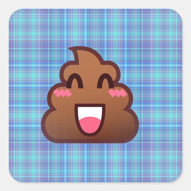 Pegatina Cuadrada emoji de caca de plaid (Anverso)