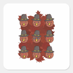 Pegatina Cuadrada Emoji de Cara de Pavo de Acción de Gracias