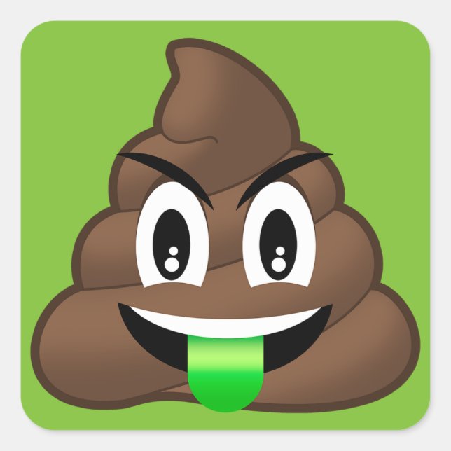 Pegatina Cuadrada Emoji de Crazy Poop, lengua verde (Anverso)
