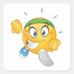 Pegatina Cuadrada Emoji de dibujos animados corriendo feliz
