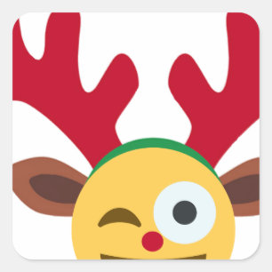 Pegatina Cuadrada emoji de guiño al reno de Navidad
