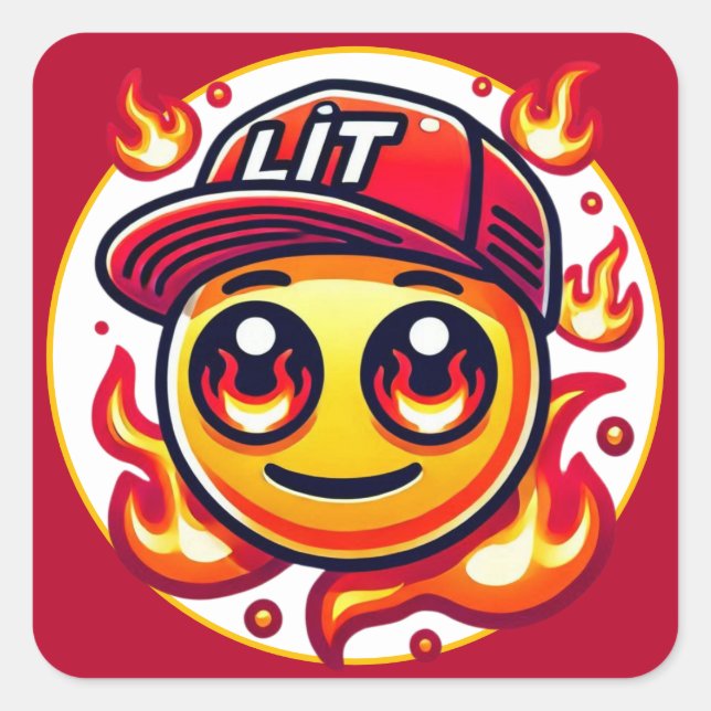 Pegatina Cuadrada Emoji de incendios LIT Urban (Anverso)