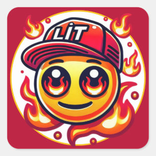 Pegatina Cuadrada Emoji de incendios LIT Urban