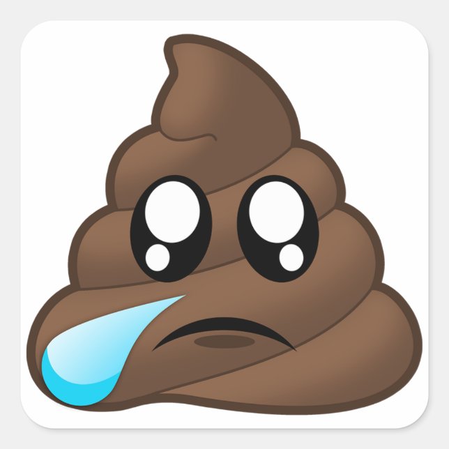 Pegatina Cuadrada Emoji de Poop de lágrimas tristes (Anverso)