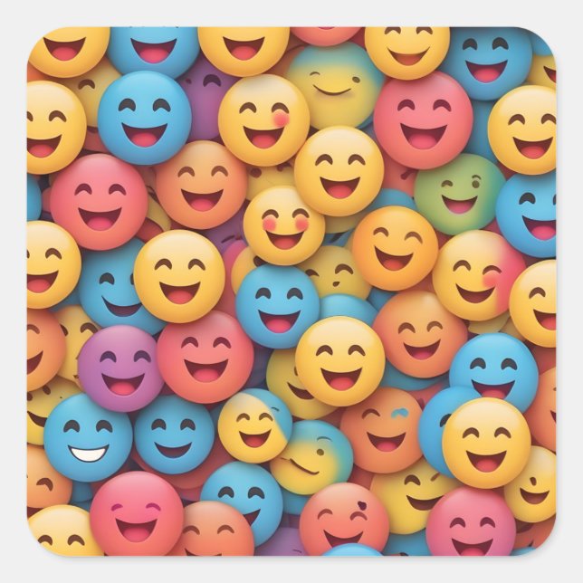 Pegatina Cuadrada Emoji de sonrisa colorida (Anverso)