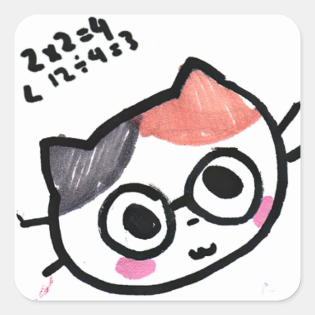 Pegatina Cuadrada Emoji del gato Kawaii por Eisley (Anverso)