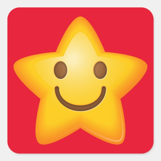 Pegatina Cuadrada Emoji Estrella Feliz (Anverso)