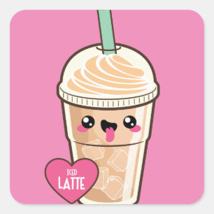 Pegatina Cuadrada Emoji Iced Latte