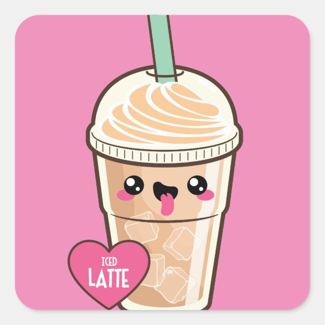 Pegatina Cuadrada Emoji Iced Latte (Anverso)
