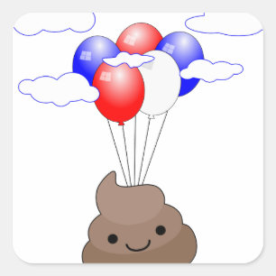 Pegatina Cuadrada Emoji Poo Volando Con Globos